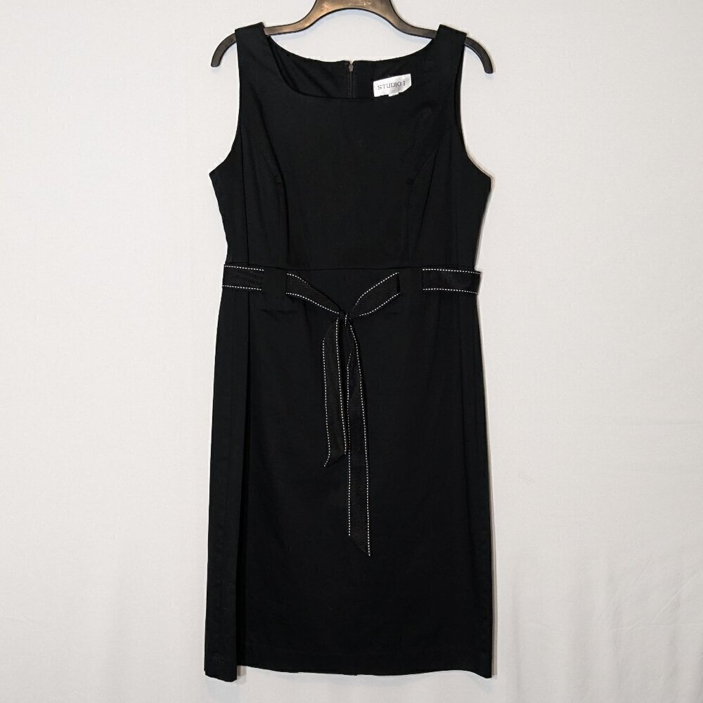 STUDIO I, Black Sleeveless Straight Dress; Belt Loops & Black Tie Belt; Size 10